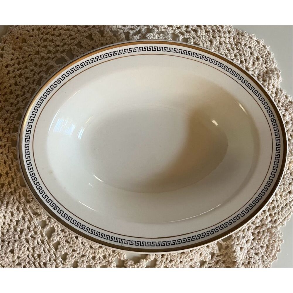 Vintage Edwin Knowles Oval Serving Platter Black Greek Key Design
